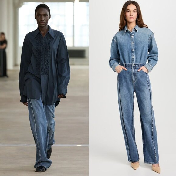 Tibi Spring Denim Tuck Classic Blue Jean High Waisted Pleated Pants Size‎ 24 - Picture 10 of 13